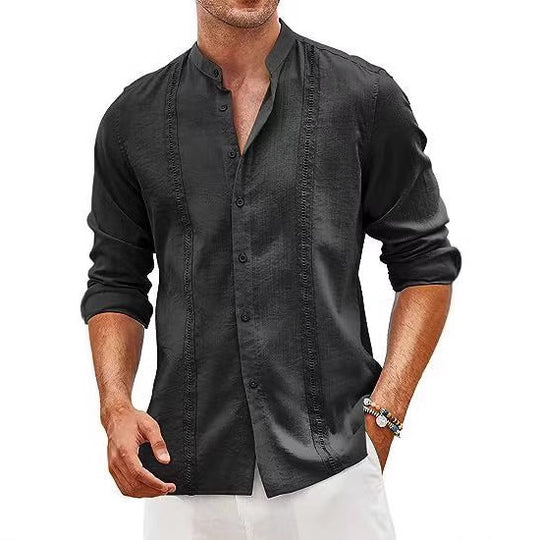 Herren Leinenhemd mit Stehkragen und feinen Details EB