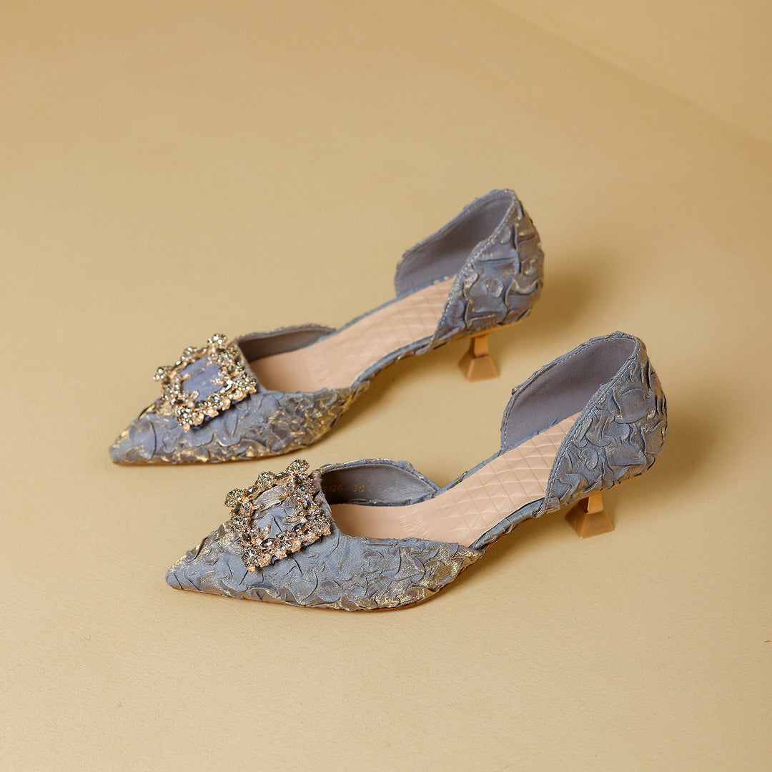 Damen elegante spitze Slingback-Pumps mit funkelndem Schmuckdetail EB