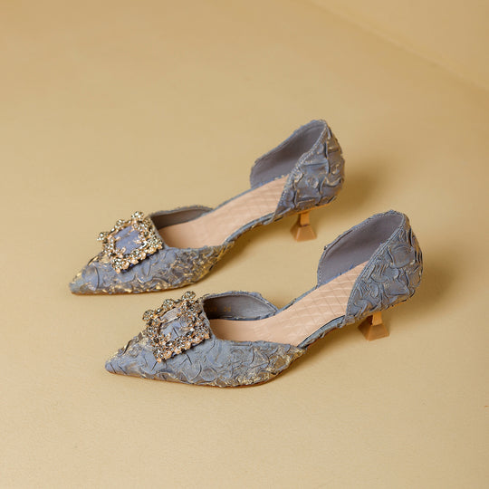 Damen elegante spitze Slingback-Pumps mit funkelndem Schmuckdetail EB
