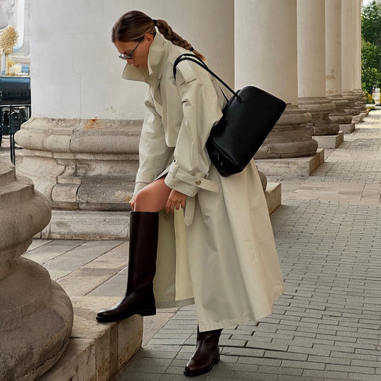 Damen Modischer Trenchcoat mit breitem Gürtel und weiten Ärmeln EB