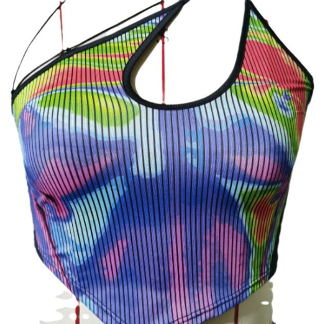 Damen Sportliches Crop-Top mit kreativem Farbdesign EB