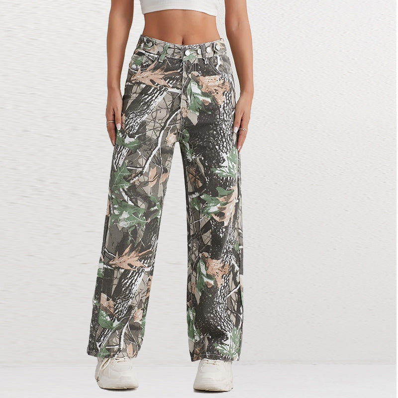 Damen Cargohose im Camouflage-Design mit hoher Taille EB