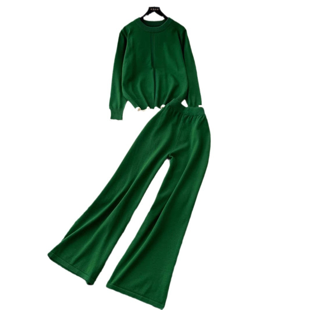 Damen modisches und bequemes Strick-Loungewear-Set mit weitem Bein EB