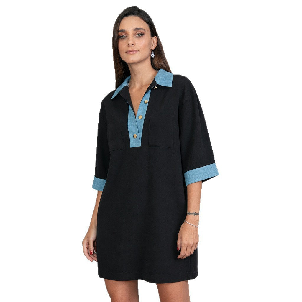 Damen oversized Polo-Tunika mit Kontrastkragen und aufgesetzten Brusttaschen Eichborn Berlin