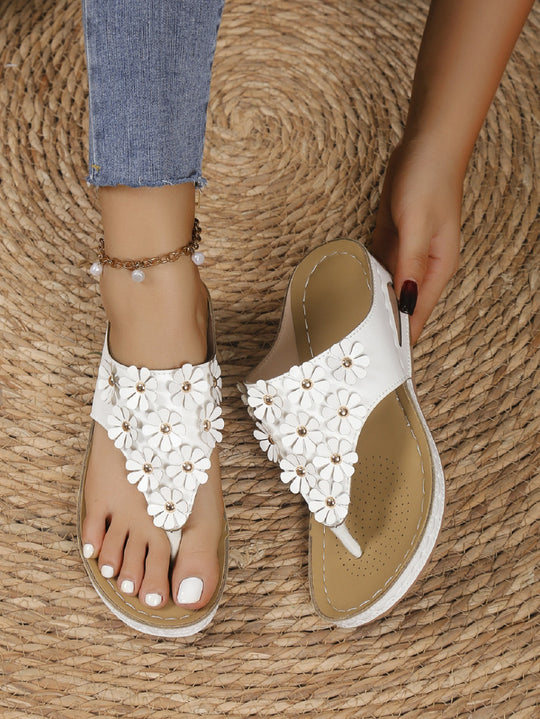Damen Zehentrenner-Sandaletten mit floralem Design und rutschfester Sohle EB