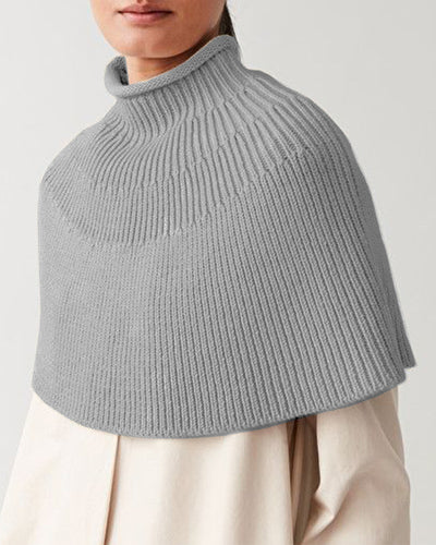 Damen Strick-Cape mit hohem Kragen und feiner Rippstruktur EB