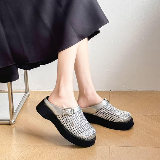 Damen Clogs mit stilvollem Wabenmuster und komfortablem Plateau EB
