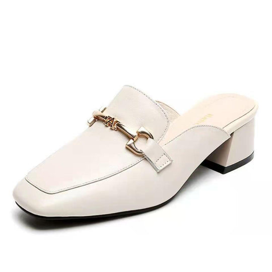 Damen elegante Mules mit modischem Blockabsatz und schickem Schnallen-Detail EB