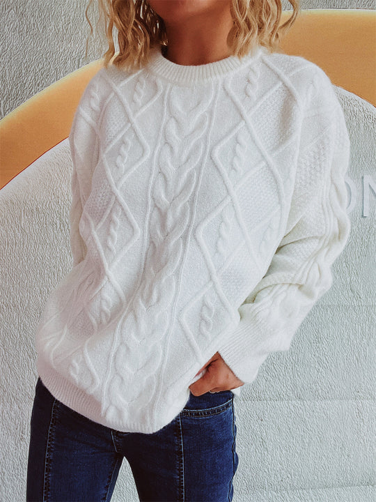 Damen Grobstrickpullover mit elegantem Zopfdesign und lässigem Schnitt EB