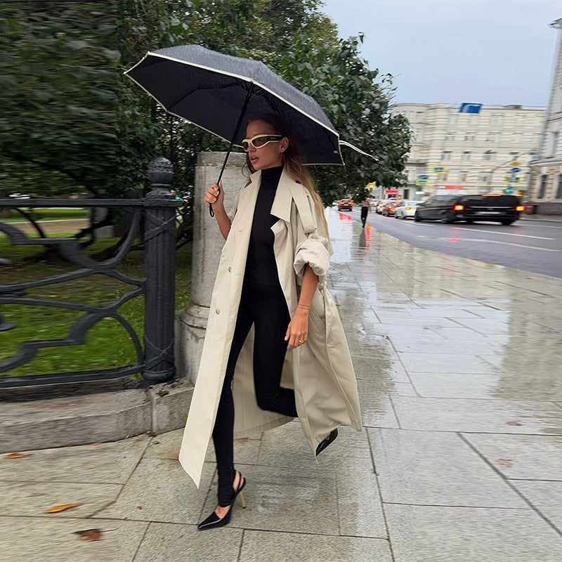Damen Eleganter Trenchcoat mit offenen Ärmeln und modernem Schnitt EB