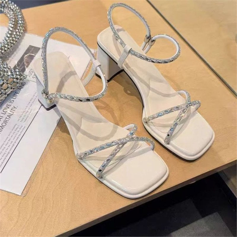 Damen elegante Sandalen mit Strassverzierungen EB