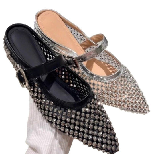 Damen elegante Slingback Ballerinas mit funkelnden Strassdetails EB
