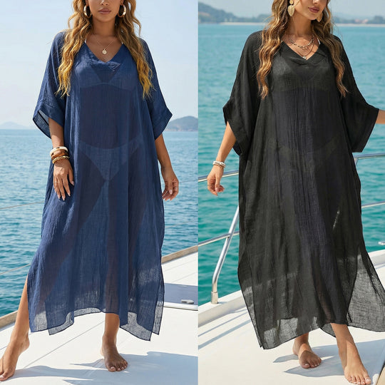 Damen luftiger Strandkaftan mit V-Ausschnitt EB