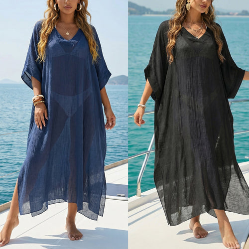 Damen luftiger Strandkaftan mit V-Ausschnitt EB