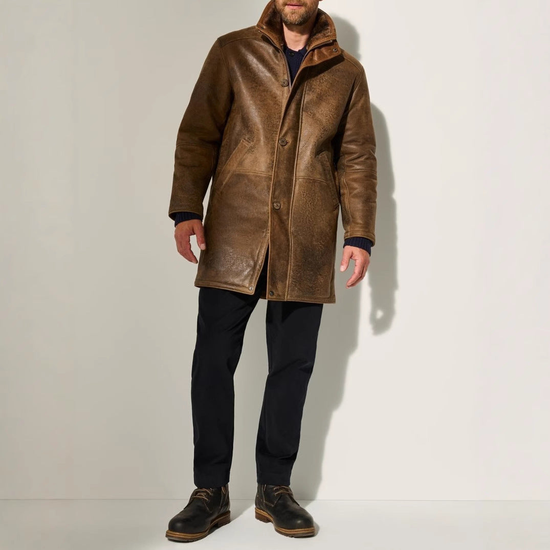 Herren elegante Lammlederjacke mit gefüttertem Kragen und diversen Taschen EB