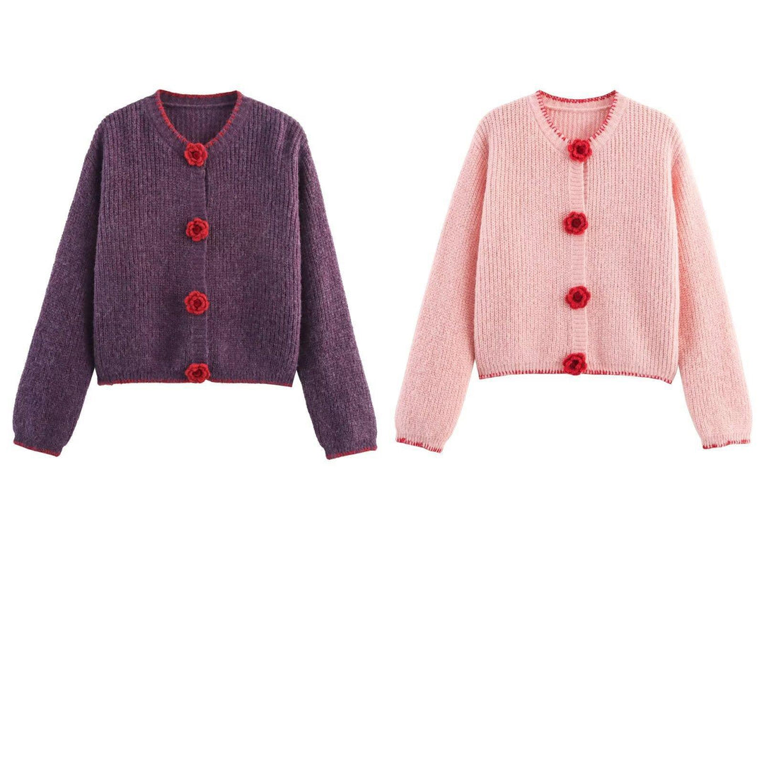 Damen Strickjacke mit Blumenapplikationen EB