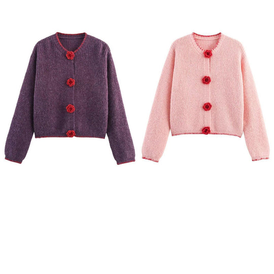 Damen Strickjacke mit Blumenapplikationen EB