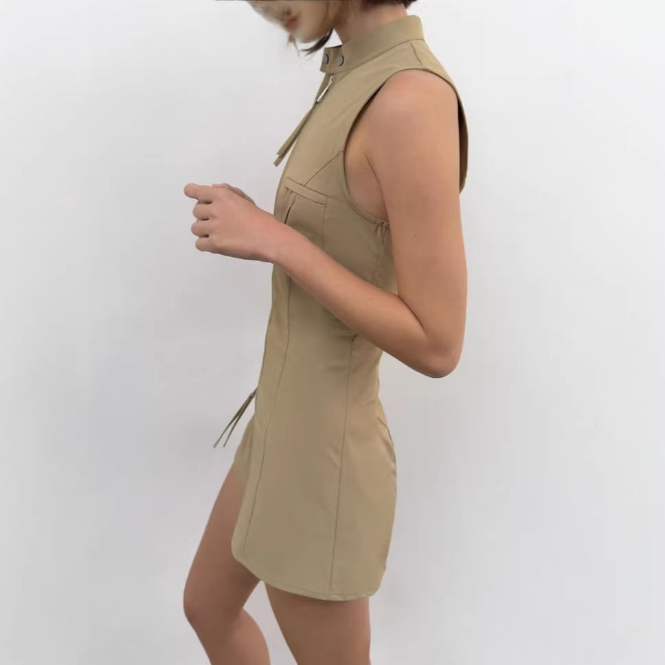 Damen Sportlicher Overall mit hohem Kragen und Reißverschluss EB