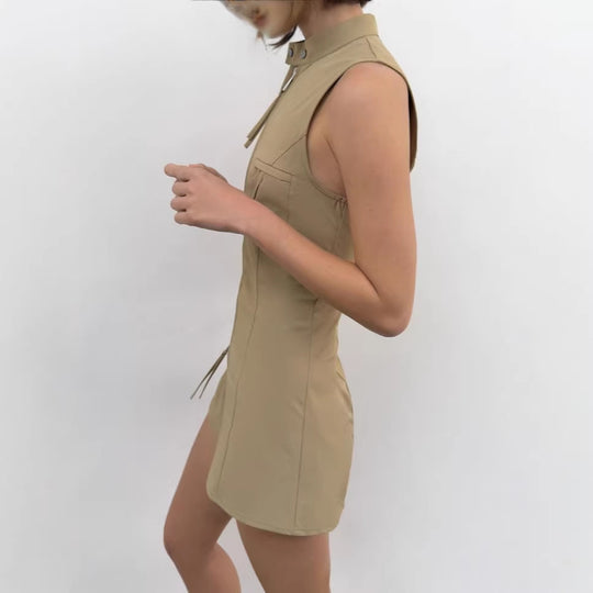 Damen Sportlicher Overall mit hohem Kragen und Reißverschluss EB