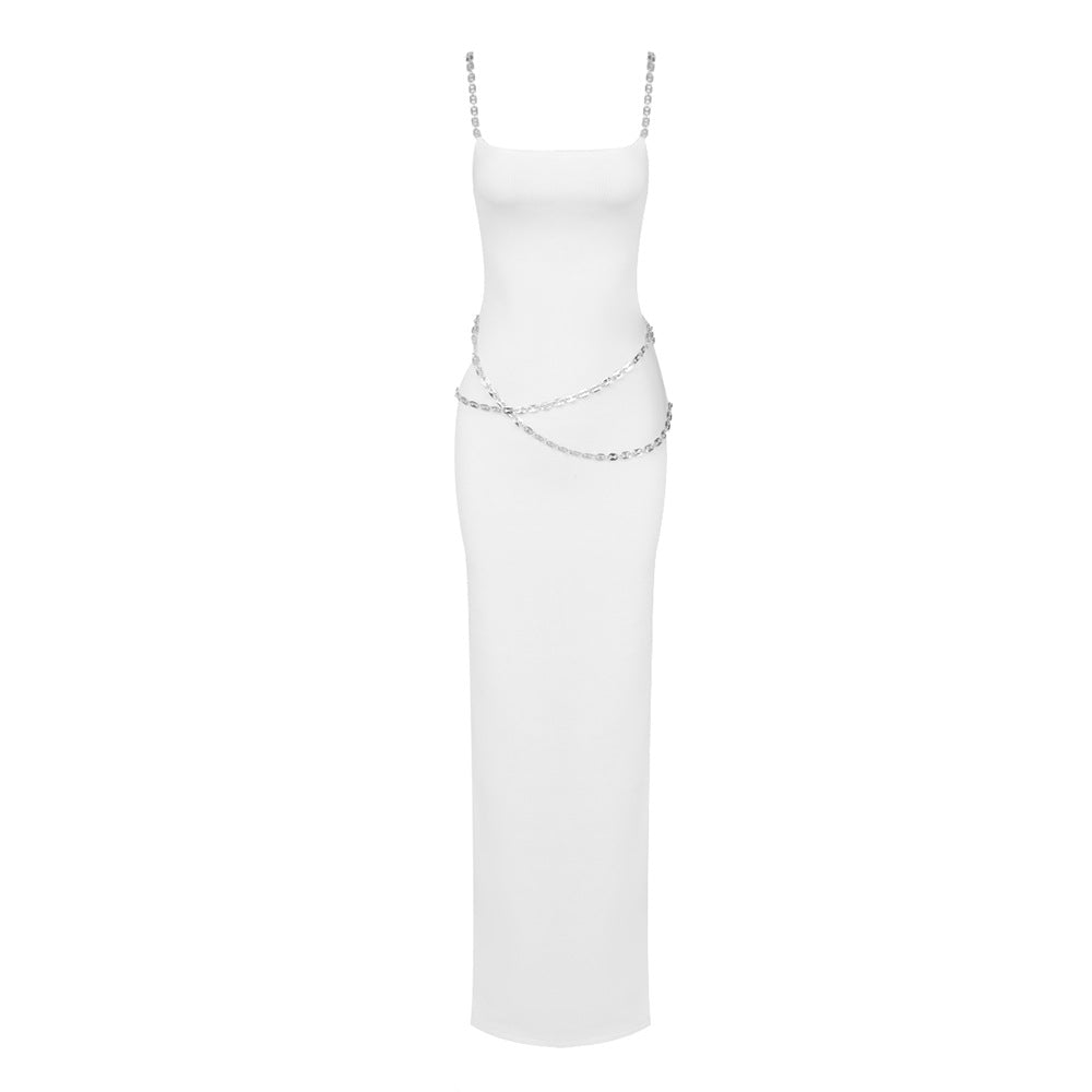 Damen Elegantes Maxikleid mit dekorativem Kettenakzent EB