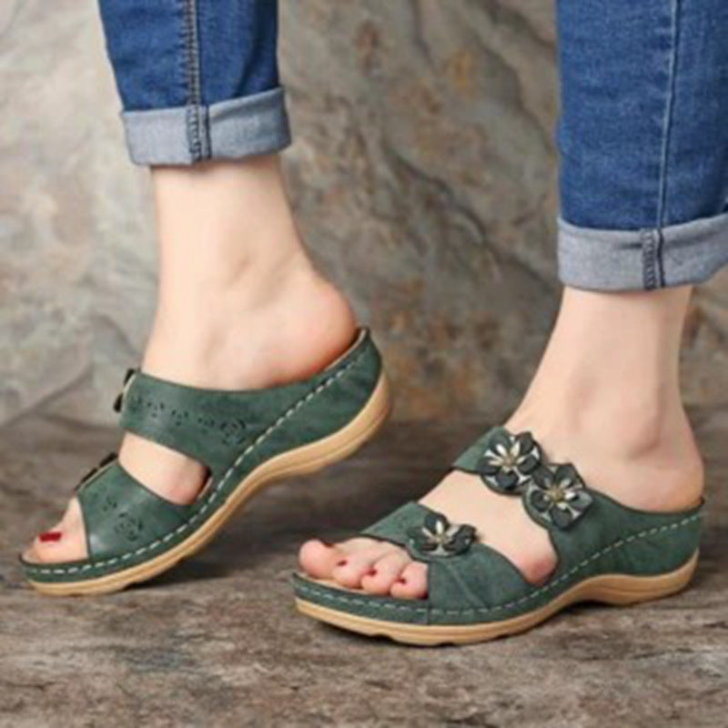 Damen Wedge-Sandalen mit floralen Applikationen und anatomischem Fußbett EB