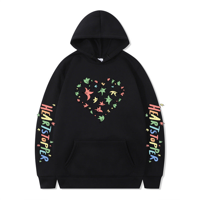 Damen Kapuzenpullover mit kreativem Herz- und Blattmotiv EB