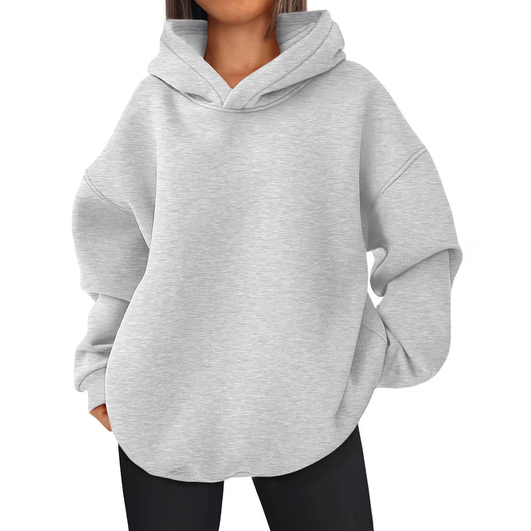 Damen nan kastiger Kapuzenpullover mit doppellagiger Kapuze, überschnittener Schulter und längerem Rückenteil EB