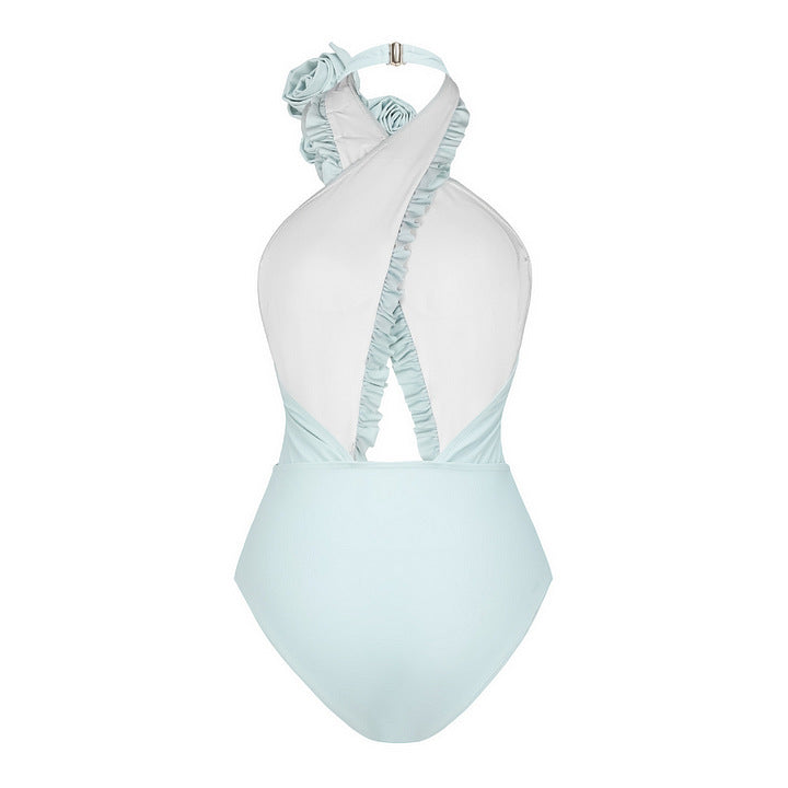 Damen Einteiliger Badeanzug mit floralem Cut-Out und Rüschen EB