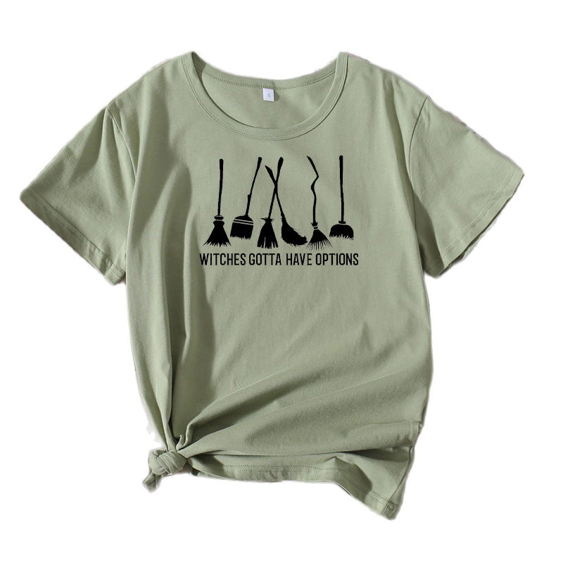 Frauen Grafik Besenstiel Humor T-Shirt Heidi-Mode