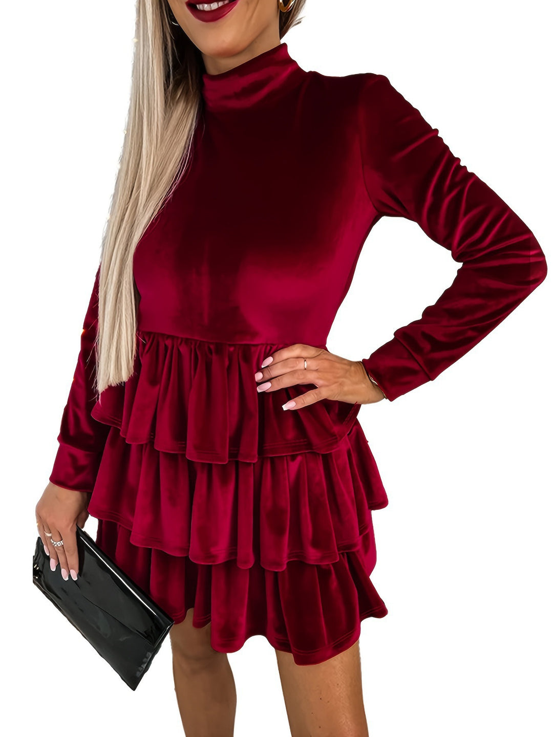 Damen elegantes Samtkleid mit Rüschendesign EB