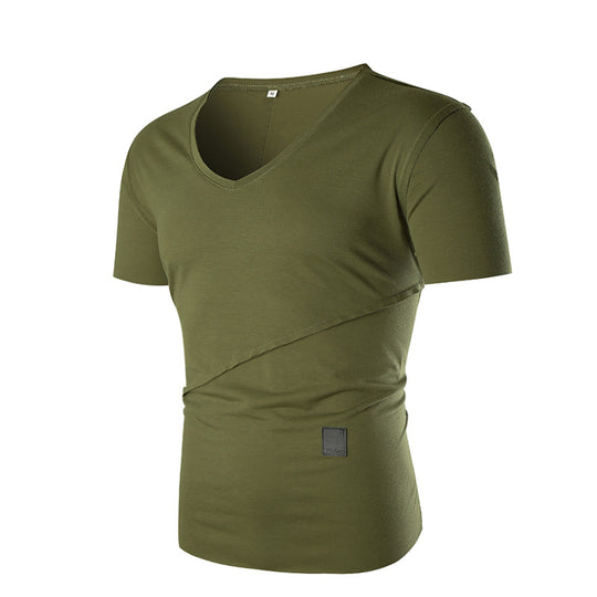 Herren V-Ausschnitt T-Shirt mit asymmetrischem Schnitt und elastischem Bund EB