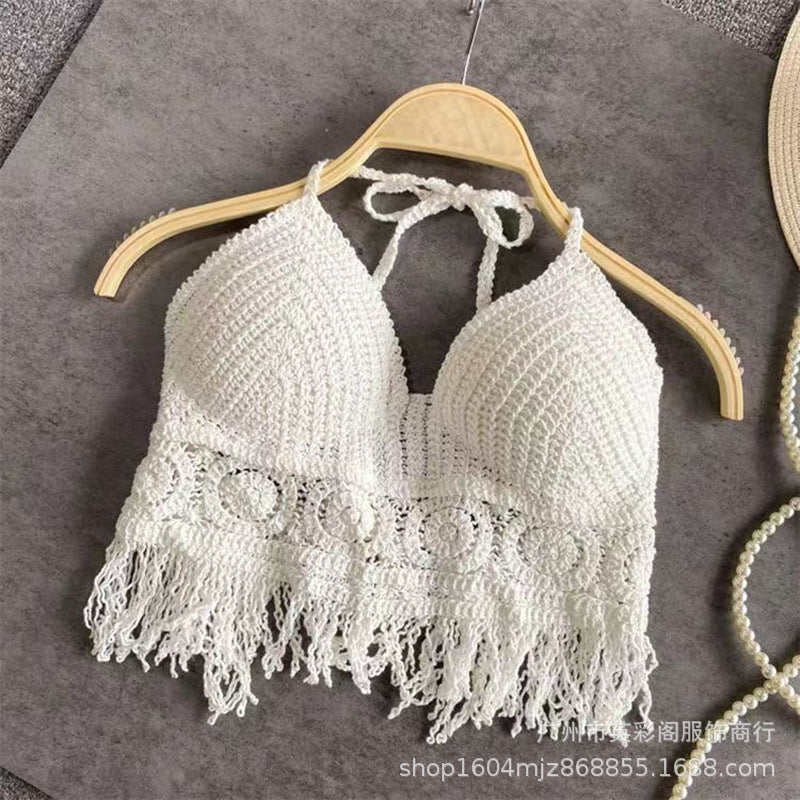 Damen gehäkeltes Bikinioberteil mit bunten Quasten EB