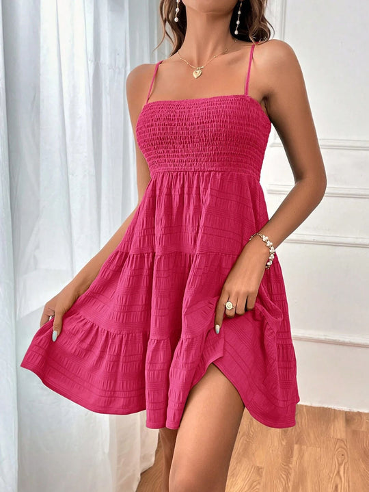 Damen Freizeitkleid mit Schmalen Trägern und Rüschendetails EB