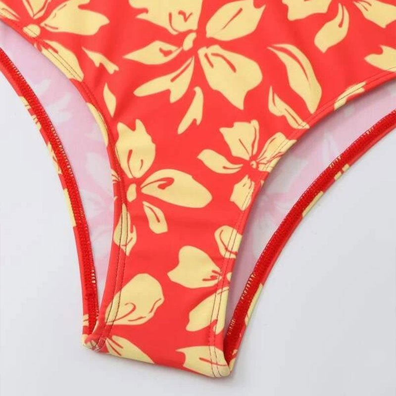 Damen Zweiteiliges Bikini-Set mit blütenförmigem Crop-Top und hoch tailliertem Höschen EB