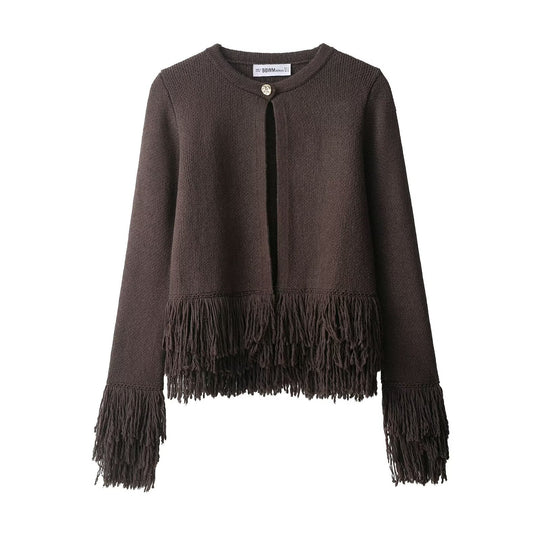 Damen trendige Fransenstrickjacke EB