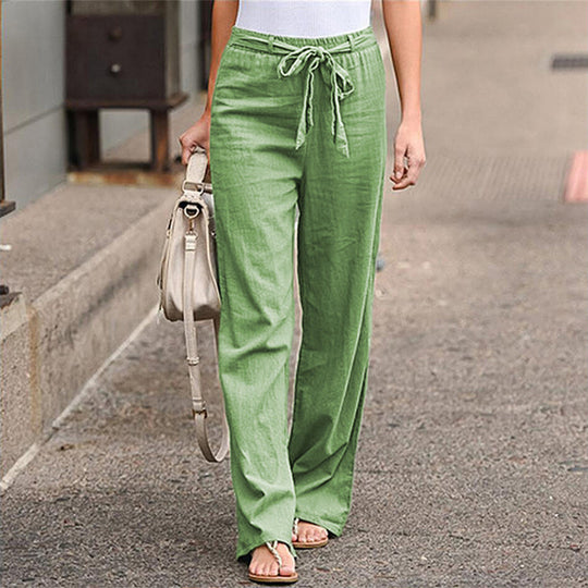 Damen nan weite Leinenhose mit Tunnelzugbund, geradem Bein und Eingrifftaschen EB