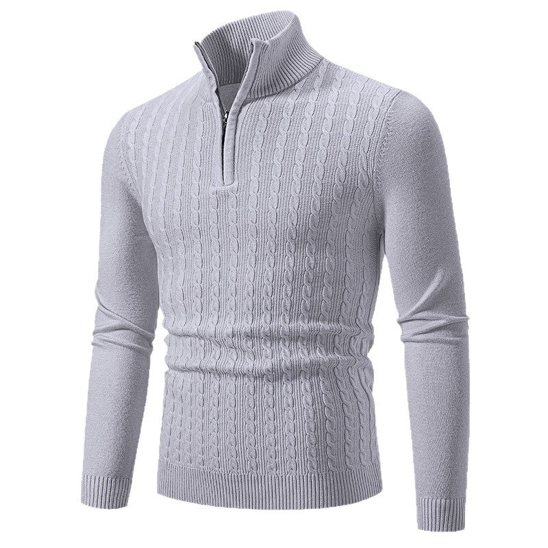 Herren nan Zopfmuster-Strickpullover mit Stehkragen und Halbzip EB