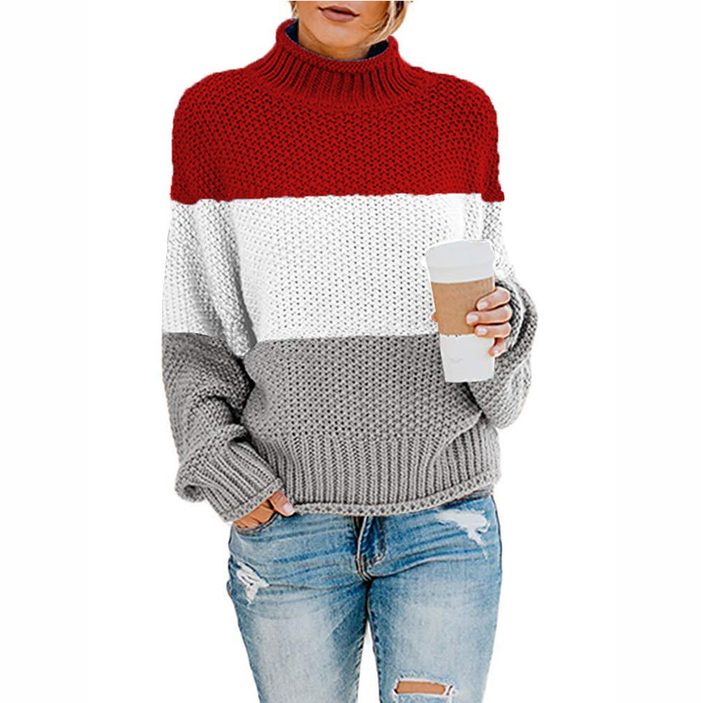 Damen nan grobstrick Rollkragenpullover mit Oversize-Schnitt und Blockstreifen-Optik EB