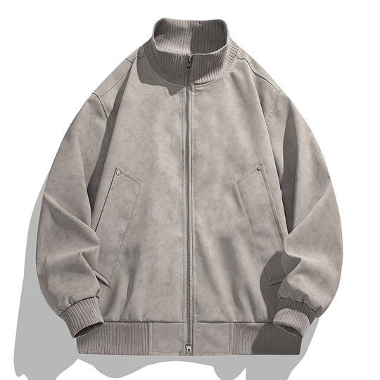 Herren modische Bomberjacke aus weichem Kunstleder mit elastischen Bündchen und praktischen Taschen EB