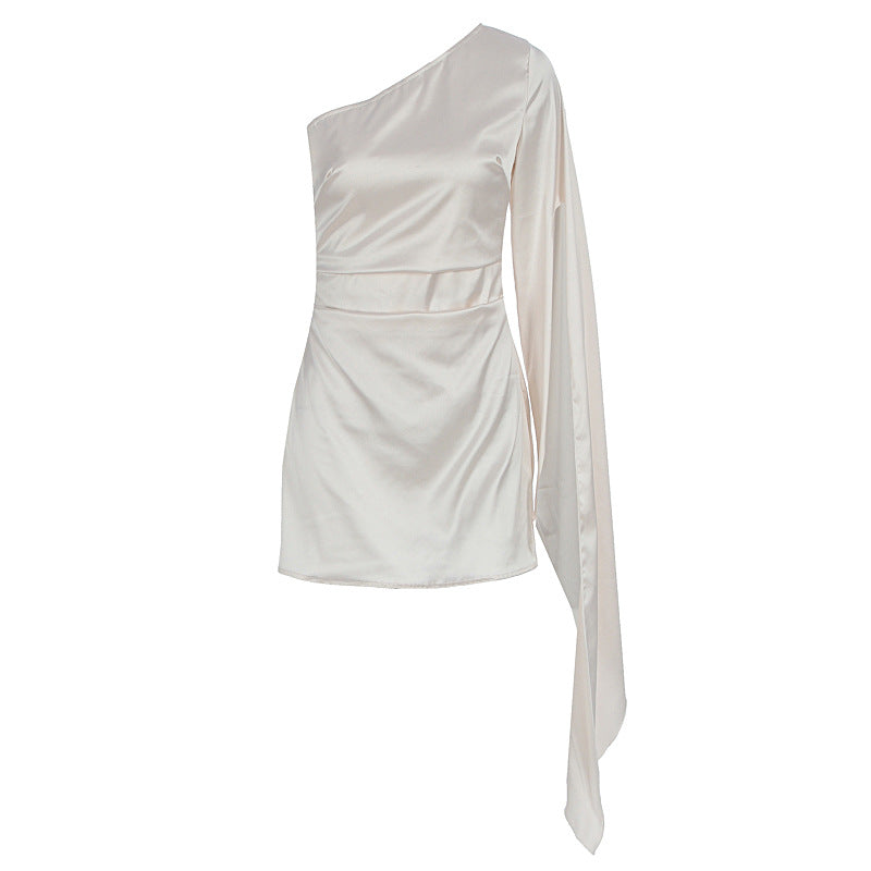 Damen Einseitig Schulterfreies Minikleid mit schickem Satin-Finish EB