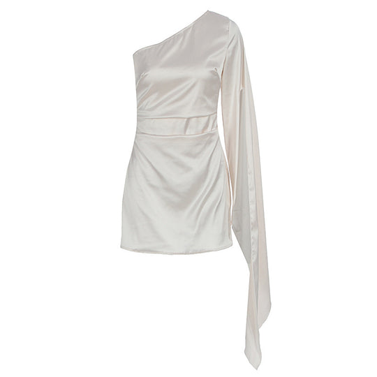 Damen Einseitig Schulterfreies Minikleid mit schickem Satin-Finish EB