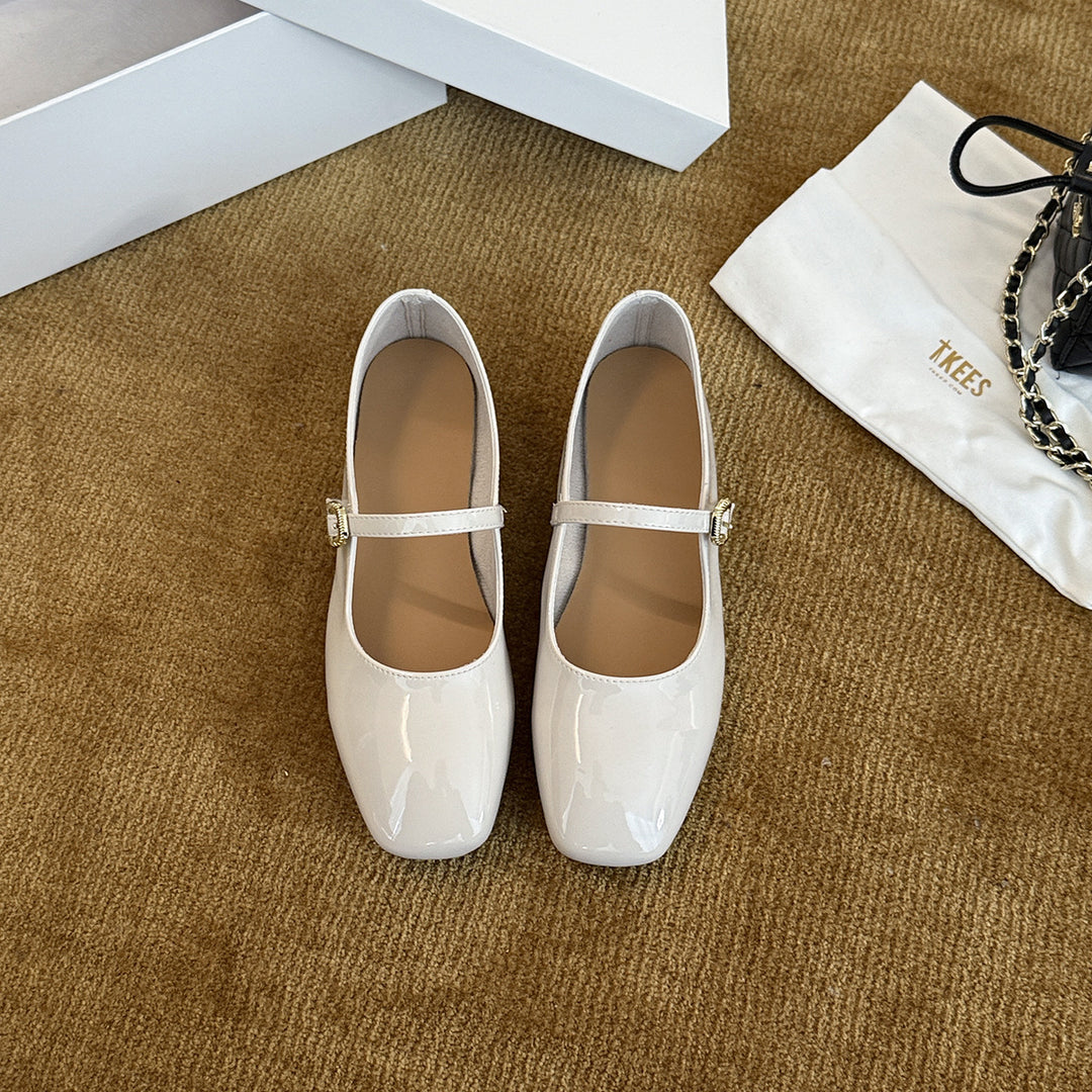 Damen Elegante Mary Jane Ballerinas mit modischem Riemchen und hochwertiger Leder-Oberfläche EB