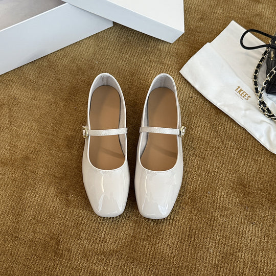 Damen Elegante Mary Jane Ballerinas mit modischem Riemchen und hochwertiger Leder-Oberfläche EB