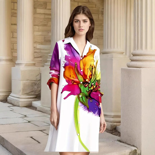 Damen Elegante Hemdblusenkleid mit floralem Design EB