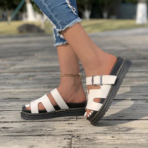 Damen bequeme Riemensandalen mit modischer Schnalle und gepolsterter Sohle EB
