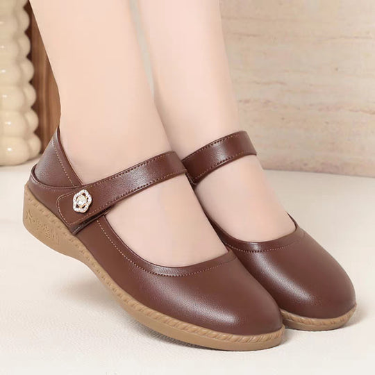 Damen Komfortable Mary Jane Ballerinas mit flexiblem Riemen und dekorativem Schmuckdetail EB