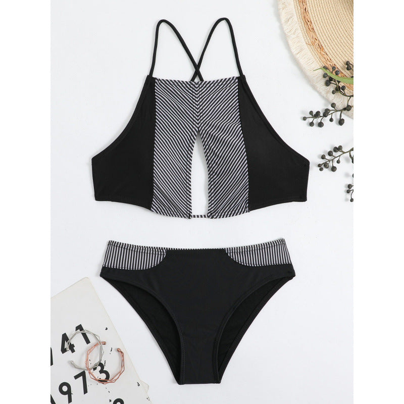 Damen Sport-Bikini mit modischem Streifen-Design und verstellbaren Trägern EB