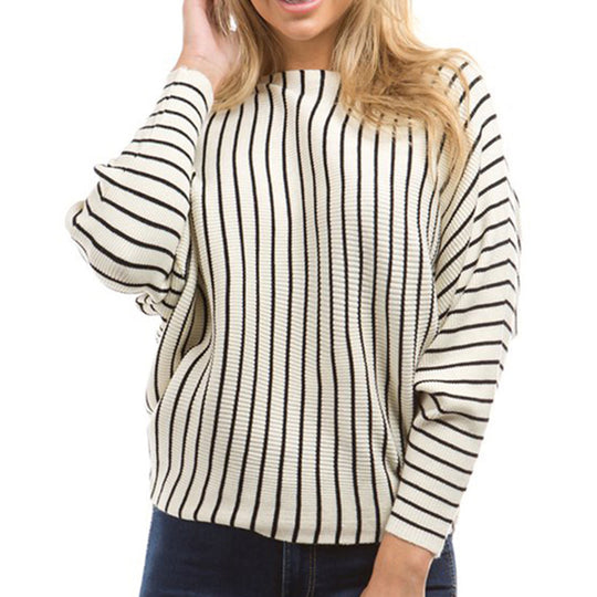 Damen gestreifter Pullover mit weitem Schnitt und innovativem Design EB