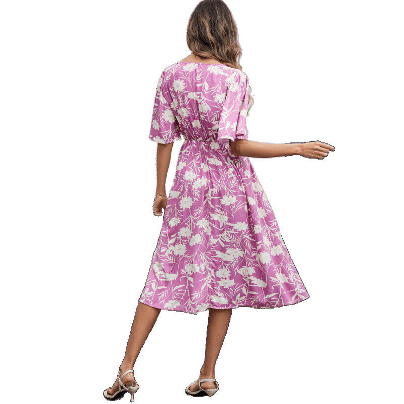 Damen Blumenmuster Wickelkleid EB
