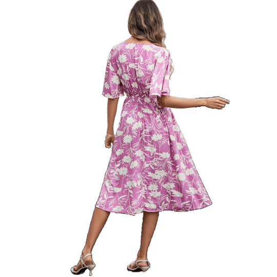 Damen Blumenmuster Wickelkleid EB